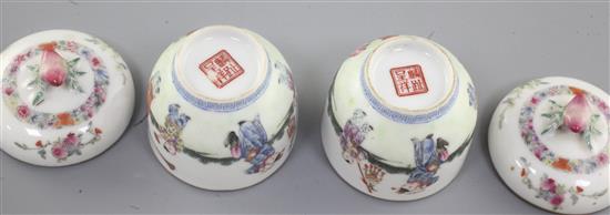 A pair of Chinese famille rose small jars and covers, 19th century, height 8cm
